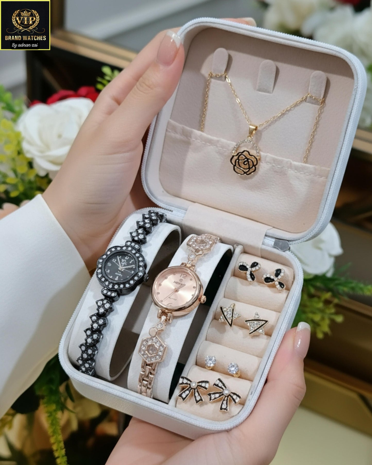 2 IN ONE GIFT SET DIAMOND STONE JEWELRY WATCHES