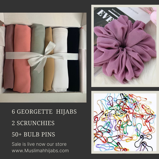 Magic Box of 6 Georgette Hijabs with free iteams