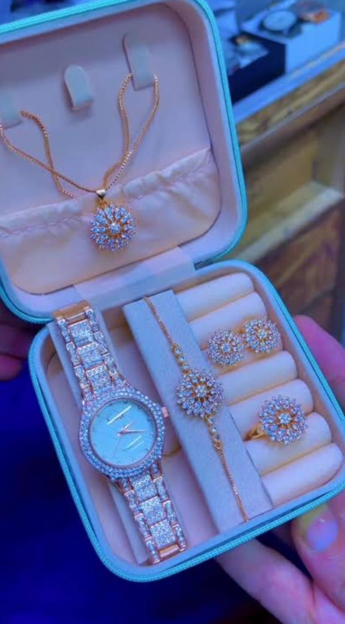 2 IN ONE GIFT SET DIAMOND STONE JEWELRY WATCHES
